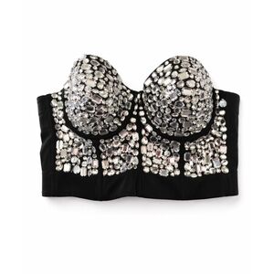 CLEO | Black Rhinestone Embellished Strapless Bustier Crop Top